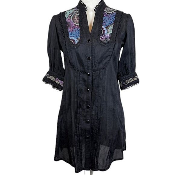 Kenzo Silk Blend Embellished Blouse Black with Rhinstones / Eyelet Detail Medium - Picture 1 of 15
